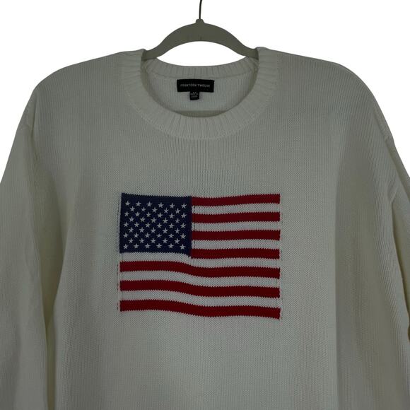 Fourteen Twelve Ivory American Flag Knit Crew Neck Sweater Womens Medium - Picture 3 of 13